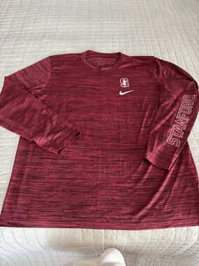 Nike Maroon Heather Stanford Long Sleeve Performance Shirt NWOT